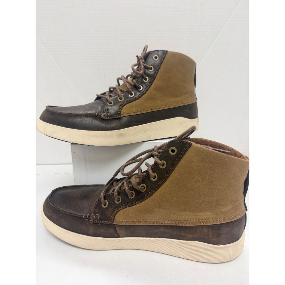 OluKai Molina Mens Brown Leather Textile High Top Boots 10501-3427 Size 11.5